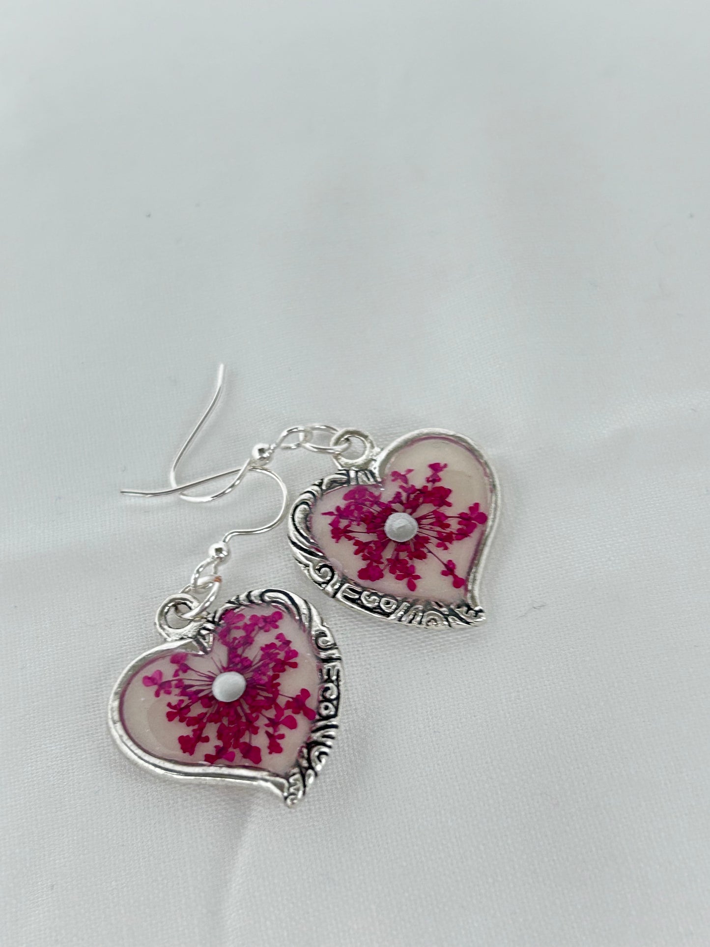 Soft Off-White and Silver Heart dangle earrings