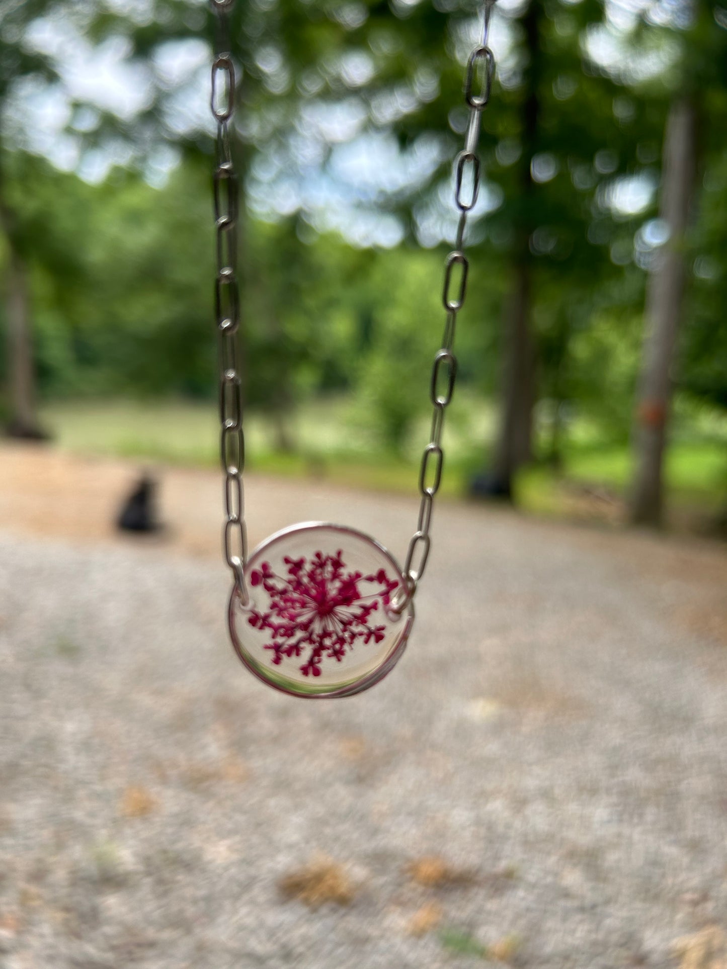 Silver tone pendant with queen and lace flower, silver tone, 17 inch adjustable chain down to choker size