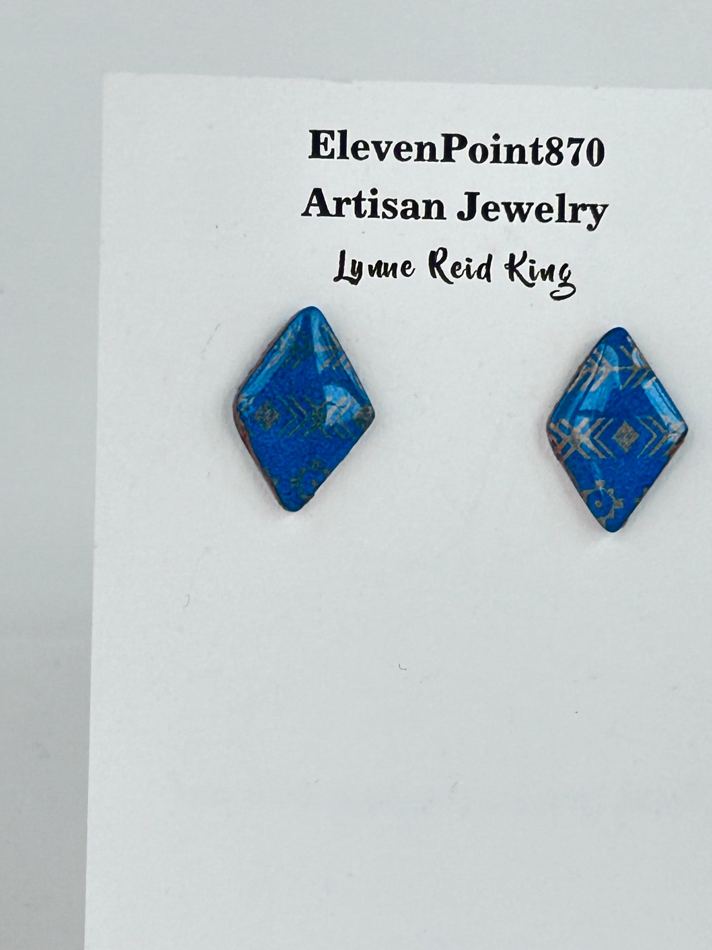 Turquoise Polymer Clay and Resin Diamond shaped stud earrings