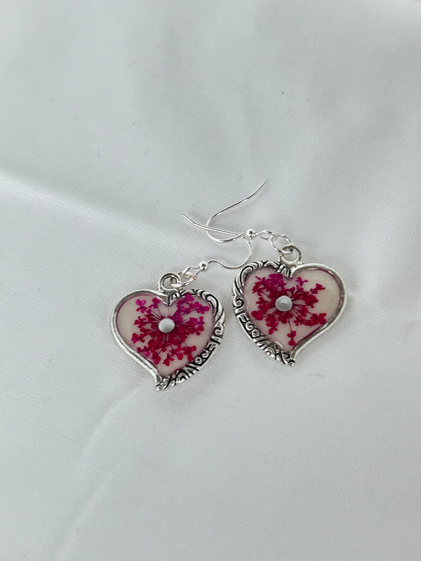 Soft Off-White and Silver Heart dangle earrings